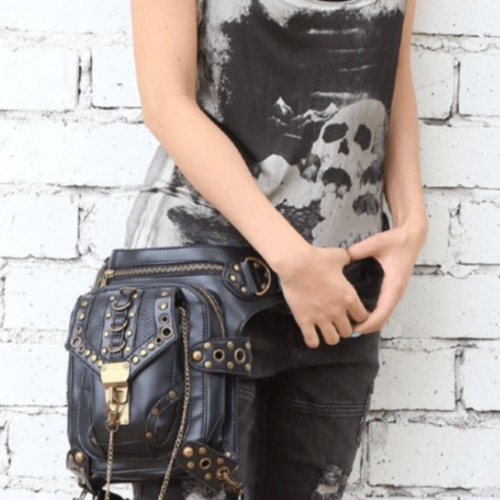 🍒 POUCH BAG LEATHER CROSSBODY MULTPURPOSE PURSE UTLITY BELT FANNY PACK CHAIN - Picture 2 of 16